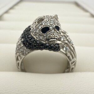 Victoria Wieck Sterling Silver Panda Ring Bear Black Spinel Sz 9 Figural Animal